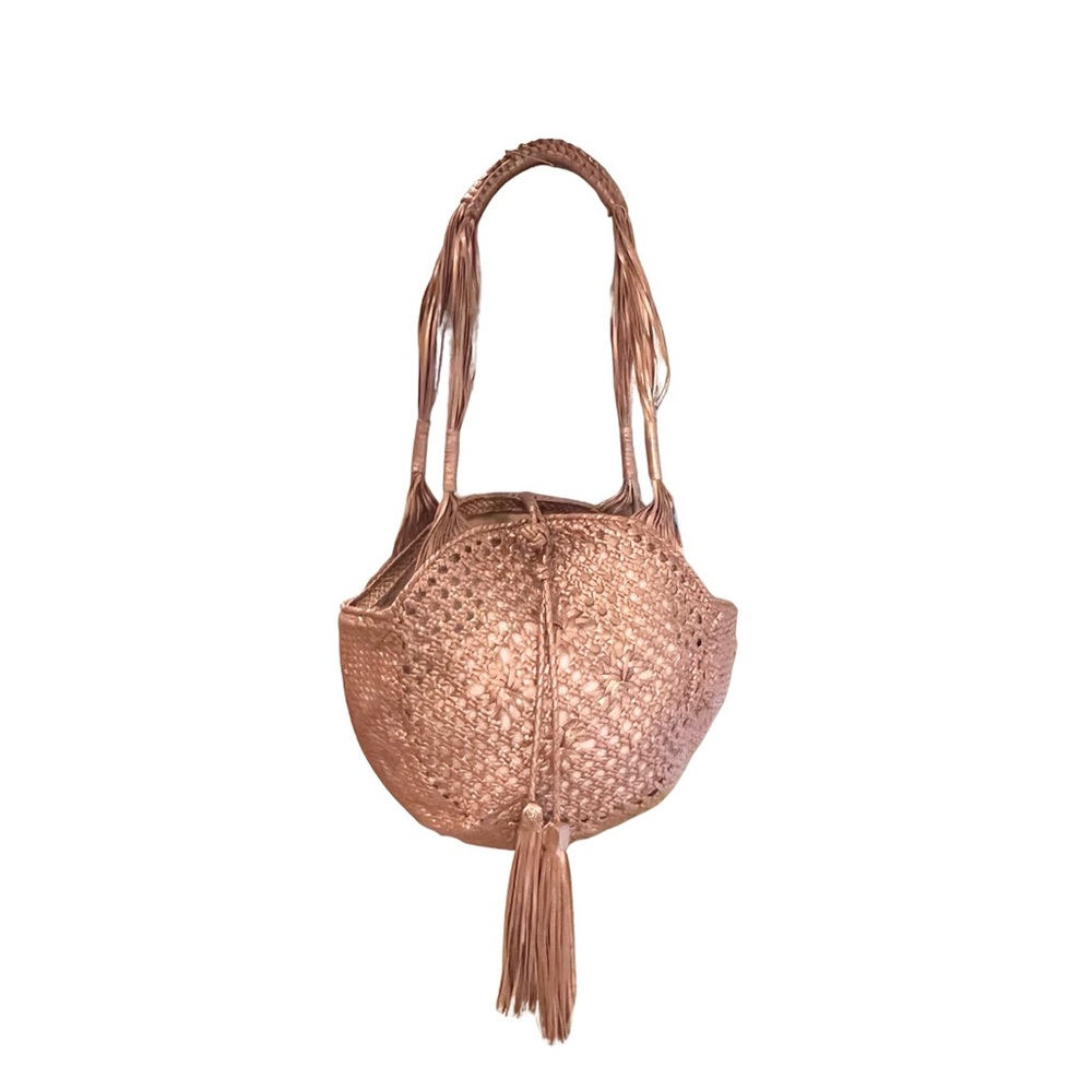 Helen Kaminski Real Leather Metallic Rose Gold Woven Shoulder Bag with Tassels